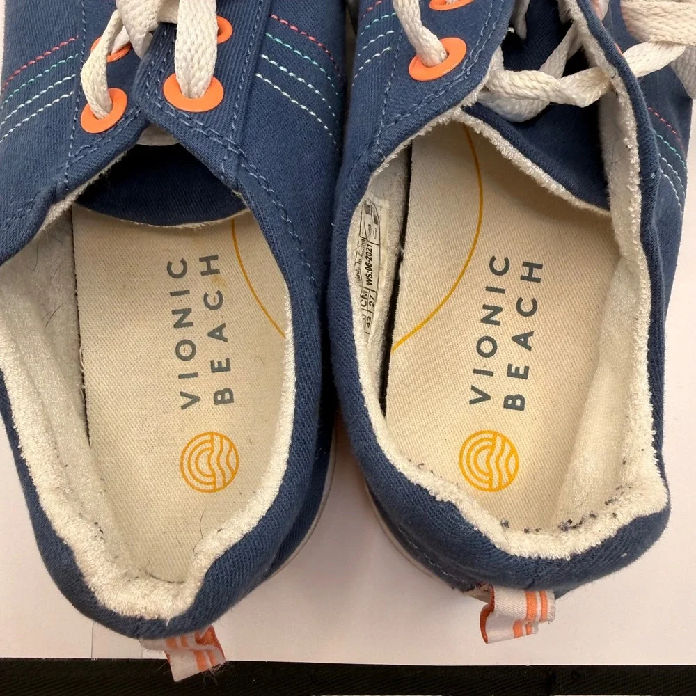 Vionic Beach Stinson Navy Blue Canvas Lace Up Sneakers‎ Womens Size 10 Vegan